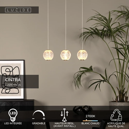 Lucide CINTRA - Suspension - LED Dim. - 3x4,7W 2700K - Transparent - USP